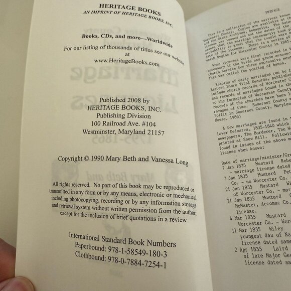 Worcester County Maryland Marriage Licenses 1795-1865 by Mary Beth ~Vanessa Long - Picture 4 of 4